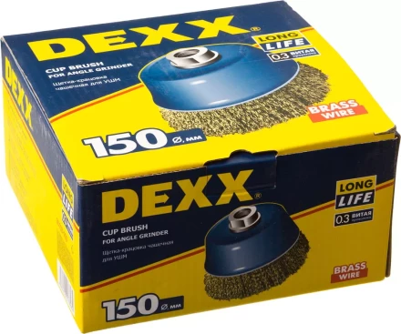 DEXX. Щетка чашечная для УШМ, витая стальная латунированная проволока 0,3мм, 150ммхМ14 35103-150 купить в Надыме