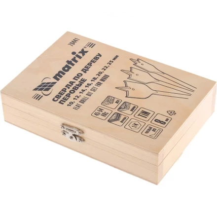 Набор сверл перовых по дереву 10-12-14-16-18-20-22-25 мм 8 шт деревянный кейс Matrix 70441 купить в Надыме