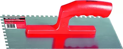 Гладилка стальная 280 х 130 мм зеркальная полировка пластмас. ручка зуб 6 х 6 мм  MATRIX 86775 купить в Надыме