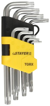 Набор STAYER &quot;MASTER&quot;: Ключи имбусовые короткие, Cr-V, сатинированное покрытие, пластиковый держатель, Т10-Т50мм, 9 предметов 2743-H9 купить в Надыме