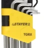 Набор STAYER "MASTER": Ключи имбусовые короткие, Cr-V, сатинированное покрытие, пластиковый держатель, Т10-Т50мм, 9 предметов 2743-H9 купить в Надыме