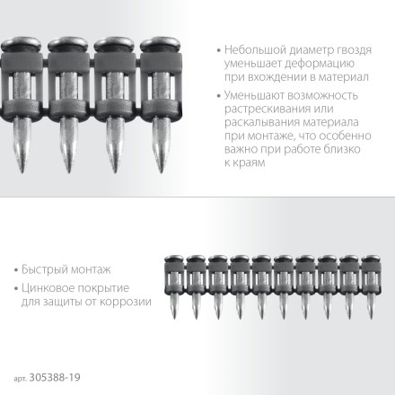 ЗУБР CN 19 х 2.7 мм, гвозди по бетону оцинкованные, 1000 шт (305388-19) купить в Надыме
