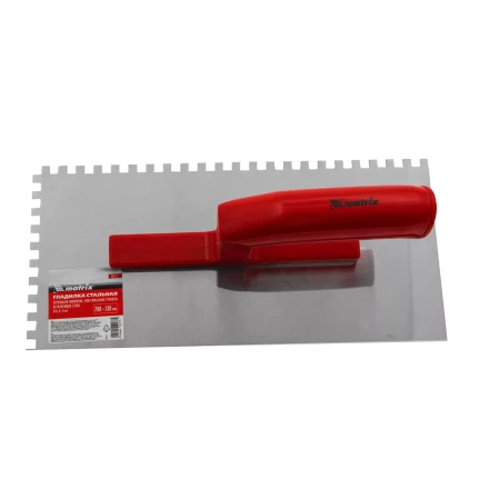 Гладилка из нержавеющей стали, 280 х 130 мм, зеркальная полировка, пластмассовая ручка, зуб 6 х 6 мм Matrix 86781 купить в Надыме