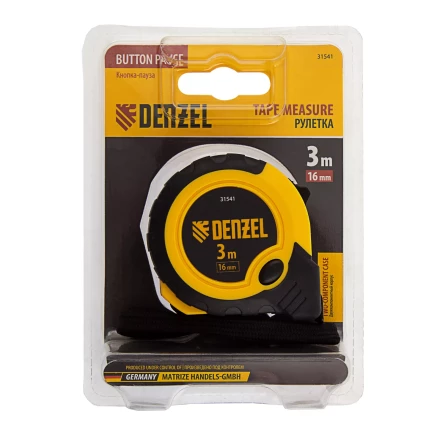 Рулетка Denzel 3м х 16мм, двухкомп. корпус, кнопка-пауза, 31541 купить в Надыме