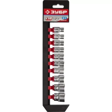 Набор ЗУБР "МАСТЕР": Торцовые головки (3/8") на пластиковом рельсе, Cr-V, 8-19мм, 10 предметов 27654-H10 купить в Надыме
