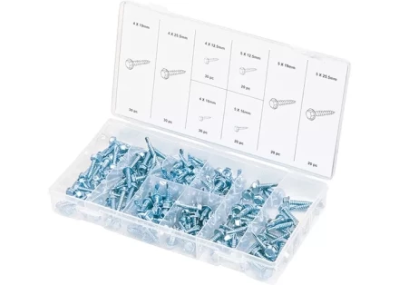 Набор саморезов 4х12,5, 4х16, 4х19, 4х25,5, 5х12,5, 5х16, 5х19, 5х25,5 мм 200 предметов СИБРТЕХ 47607 купить в Надыме