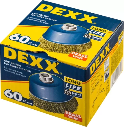 DEXX. Щетка чашечная для УШМ, витая стальная латунированная проволока 0,3мм, 60ммхМ14 35103-060 купить в Надыме