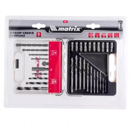 Набор сверл комбинированный сверла по металлу 1-6 мм бетону 4-8 мм дереву 4-8 мм биты 10 шт адаптер зенковка 31 предмет Pro Matrix 725631 купить в Надыме