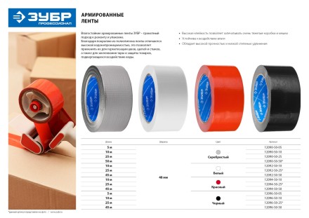 Армированная лента, ЗУБР &quot;ПРОФЕССИОНАЛ&quot; 12096-50-10, универсальная, влагостойкая, 48мм х 10м, черная 12096-50-10 купить в Надыме