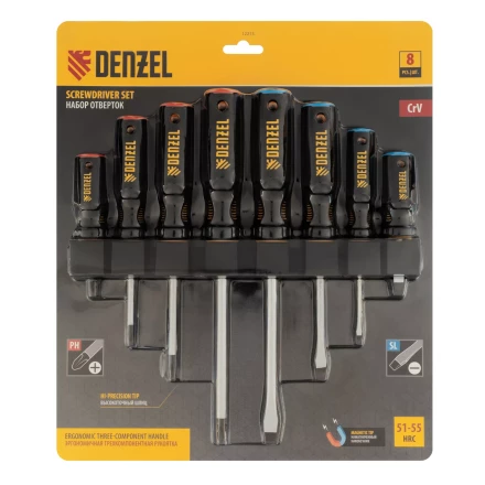 Набор отверток Denzel 12213, 8 пр., CrV, трехкомпонентная рукоятка купить в Надыме