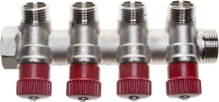 Коллектор GENERAL FITTINGS для горячей воды, вентили, никелированная латунь, вход 3/4&quot; - 4 выхода 1/2&quot; 51046-3/4-1/2-HT4 купить в Надыме