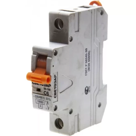 Выключатель автоматический СВЕТОЗАР 1-полюсный, 6 A, "C", откл. сп. 10 кА, 230 / 400 В SV-49071-06-C купить в Надыме