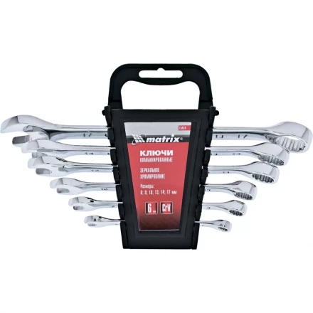 Набор ключей комбинированных 6 - 17 мм 6 шт CrV полированный хром MATRIX 15414 купить в Надыме