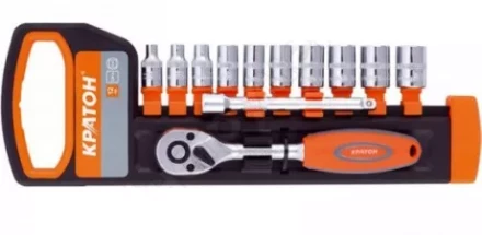 Набор торцевых головок  1/2" 10-24мм с трещеточным ключом 12 предметов  Кратон 2 28 08 016 купить в Надыме