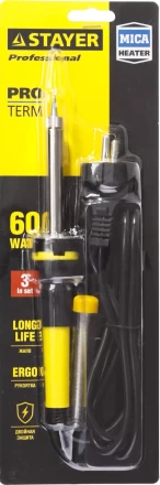 Паяльник с двухкомпонентной рукояткой и долговечным жалом, STAYER "PROFI" PROTerm, 55300-60, в комплекте (припой и подставка), 60 Вт, конус 55300-60 купить в Надыме