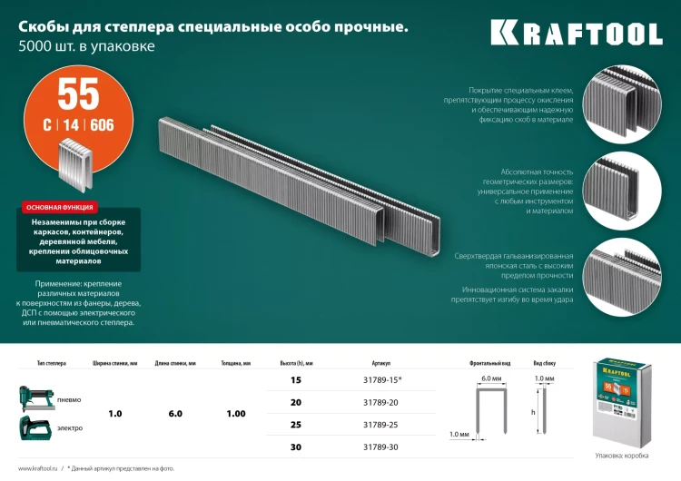 Скобы тип 18GA (55 / 90 / C) 5000 шт 31789-25 купить в Надыме