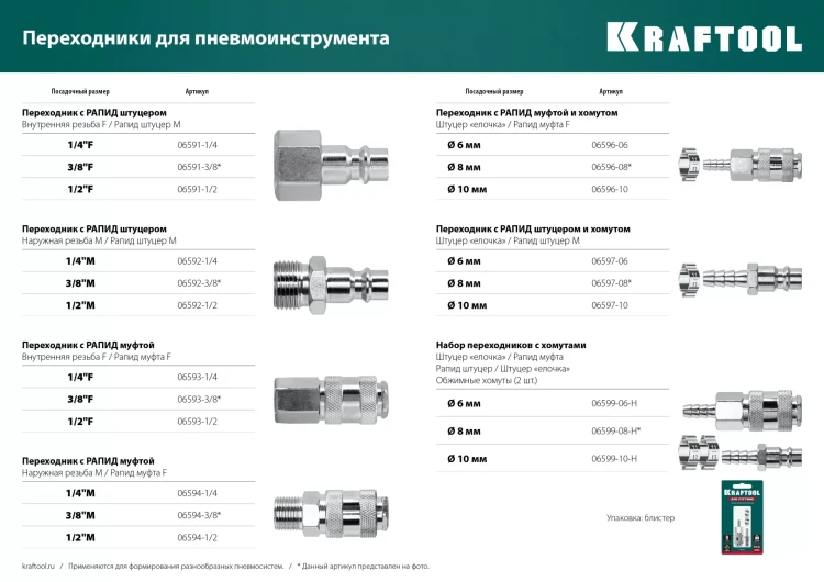 Переходники KRAFTOOL штуцер елочка - рапид штуцер (папа) 06597-10 купить в Надыме