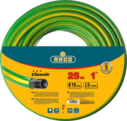 Шланг RACO &quot;CLASSIC&quot; поливочный, 15атм., армированный, 3-х слойный, 1&quot;х25м 40306-1-25 купить в Надыме