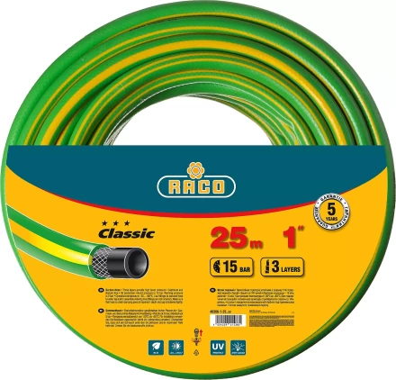 Шланг RACO "CLASSIC" поливочный, 15атм., армированный, 3-х слойный, 1"х25м 40306-1-25 купить в Надыме