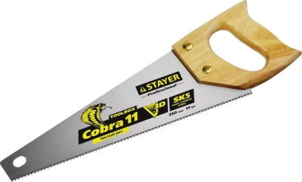 Ножовка многоцелевая компактная (пила) COBRA TOOLBOX 350 мм,11 TPI, прямой мелкий зуб, точный рез вдоль и поперек волокон разных материалов, STAYER 1515-35 купить в Надыме