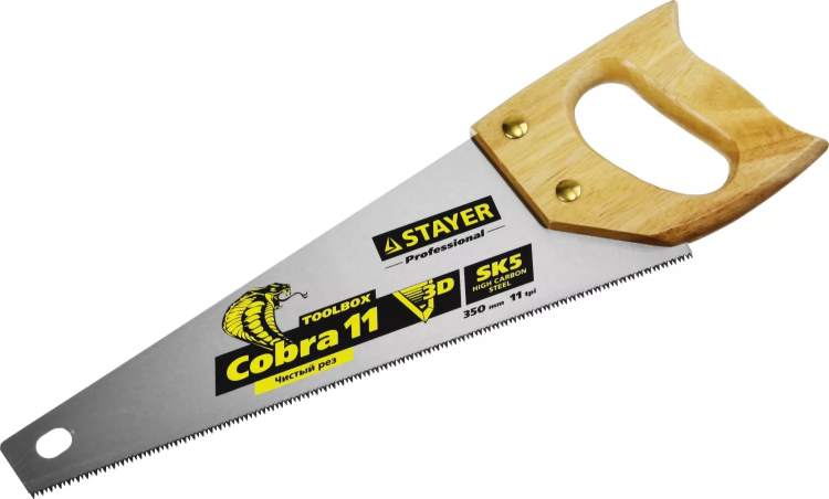Ножовка многоцелевая компактная (пила) COBRA TOOLBOX 350 мм,11 TPI, прямой мелкий зуб, точный рез вдоль и поперек волокон разных материалов, STAYER 1515-35 купить в Надыме