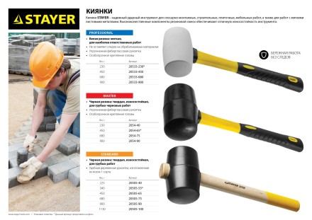 Киянка STAYER резиновая черная с деревянной ручкой, 450г 20505-65 купить в Надыме