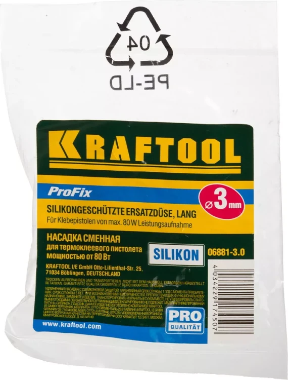 Насадка сменная KRAFTOOL "PRO" для клеевых (термоклеящих) пистолетов, удлиненная насадка с силиконовой защитой, d=3мм 06881-3.0 купить в Надыме