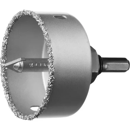 Коронка-чашка ЗУБР "ПРОФЕССИОНАЛ" c карбид-вольфрамовым нанесением, 64 мм, высота 25 мм, в сборе с державкой и сверлом 33360-064_z01 купить в Надыме