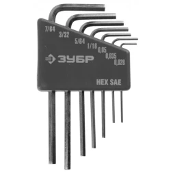 Набор ключей имбусовых ЗУБР"ЭКСПЕРТ"МИНИ для точных работ, Cr-V,HEX SAE 0,028,0,035,0,05,1/16,5/64,3/32,7/64 дюйма,7шт 27475-H7