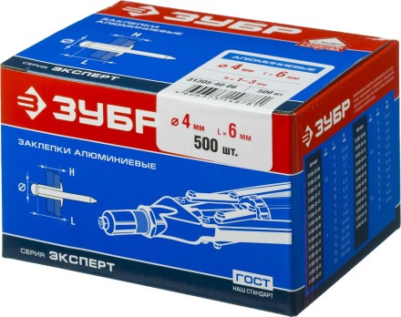 Заклепки ЗУБР алюминиевые, 4,0x 6мм, 500шт 31305-40-06 купить в Надыме