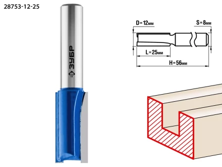 ЗУБР 12 x 25 мм, хвостовик 8 мм, фреза пазовая прямая, Профессионал (28753-12-25) купить в Надыме