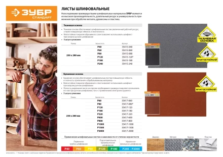 Лист шлифовальный ЗУБР "СТАНДАРТ" на тканевой основе, водостойкий 230х280мм, Р120, 5шт 35415-120 купить в Надыме