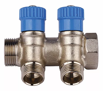 Коллектор GENERAL FITTINGS для холодной воды, вентили, никелированная латунь, вход 3/4" - 4 выхода 1/2" 51046-3/4-1/2-CT4 купить в Надыме