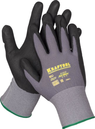 Перчатки KRAFTOOL &quot;EXPERT&quot; нейлоновые, 15 класс, вспененное нитриловое покрытие, XL 11285-XL купить в Надыме