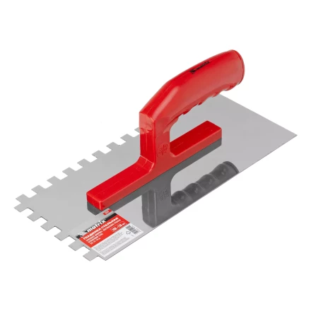 Гладилка из нержавеющей стали, 280 х 130 мм, зеркальная полировка, пластмассовая ручка, зуб 10 х 10 мм Matrix 86783 купить в Надыме