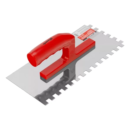 Гладилка из нержавеющей стали, 280 х 130 мм, зеркальная полировка, пластмассовая ручка, зуб 10 х 10 мм Matrix 86783 купить в Надыме