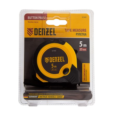 Рулетка Denzel 5м х 25мм, двухкомп. корпус, кнопка-пауза, 31543 купить в Надыме