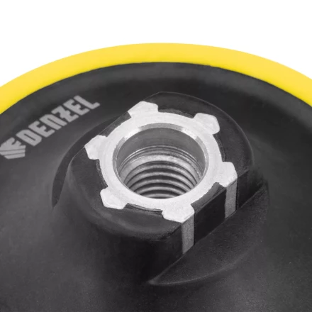 Тарелка опорная для дрели и УШМ с липучкой, 115 мм, мягкая, с адаптером c М14 на d8 Denzel 76247 купить в Надыме