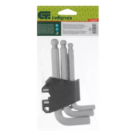 Набор ключей имбусовых, HEX, 2-12 мм, CrV, 9 шт., с шаром Сибртех 123637 купить в Надыме