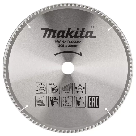 Диск пильный универсальный для алюминия/дерева/пластика Makita D-65682, 305x30x2.8/2 мм; 100 зубьев купить в Надыме