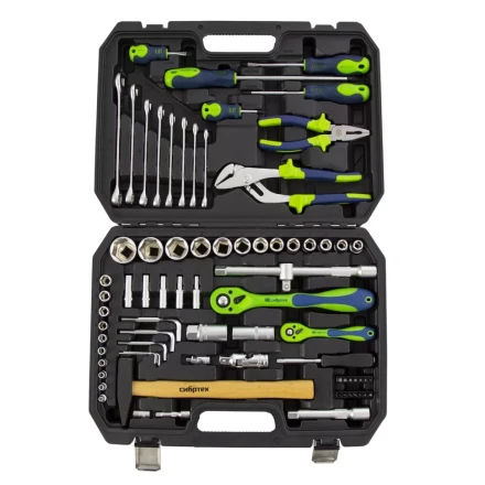 Набор инструментов 76 предметов CrV, 1/2", 1/4" Сибртех 13528 купить в Надыме