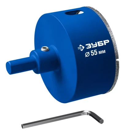 ЗУБР АГК d 55 мм (центр. сверло, трехгр. хвост, Р60), Алмазная коронка, Профессионал (29850-55) купить в Надыме
