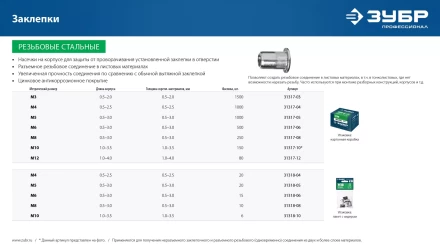 ЗУБР М8, станд. бортик, 10 шт, стальные резьбовые заклепки с насечками, Профессионал (31318-08) купить в Надыме
