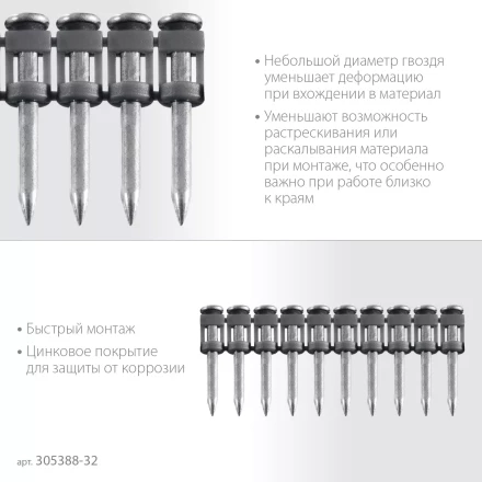ЗУБР CN 32 х 2.7 мм, гвозди по бетону оцинкованные, 1000 шт (305388-32) купить в Надыме