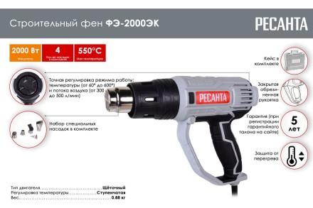 Строительный фен Ресанта ФЭ-2000ЭК 75/2/2 купить в Надыме