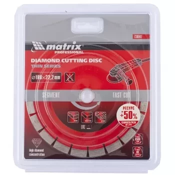 Диск алмазный отрезной сегментный ф180х22,2мм тонкий сухое резание MATRIX Professional 730647 купить в Надыме