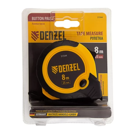 Рулетка Denzel 8м х 25мм, двухкомп. корпус, кнопка-пауза, 31544 купить в Надыме