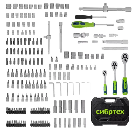 Набор инструментов Сибртех 14170, 1/2", 3/8", 1/4", пластиковый кейс 215 предм. купить в Надыме