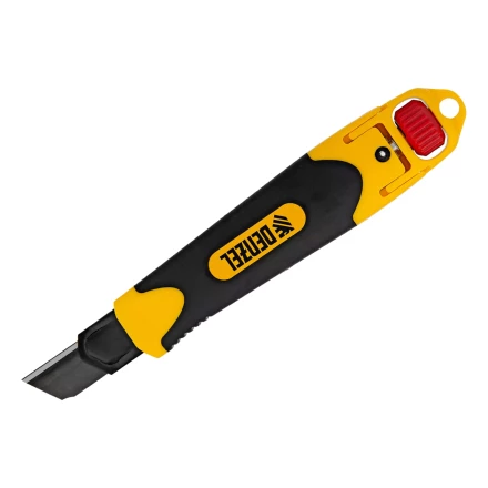 Нож Denzel, 18 мм, сменное лезвие, SK4, корпус из ABS + TPR, торцевой зажим, 78903 купить в Надыме