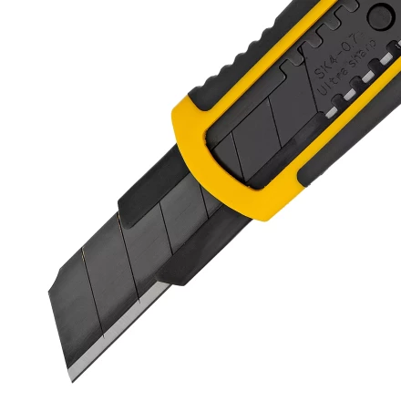 Нож Denzel, 18 мм, сменное лезвие, SK4, корпус из ABS + TPR, торцевой зажим, 78903 купить в Надыме